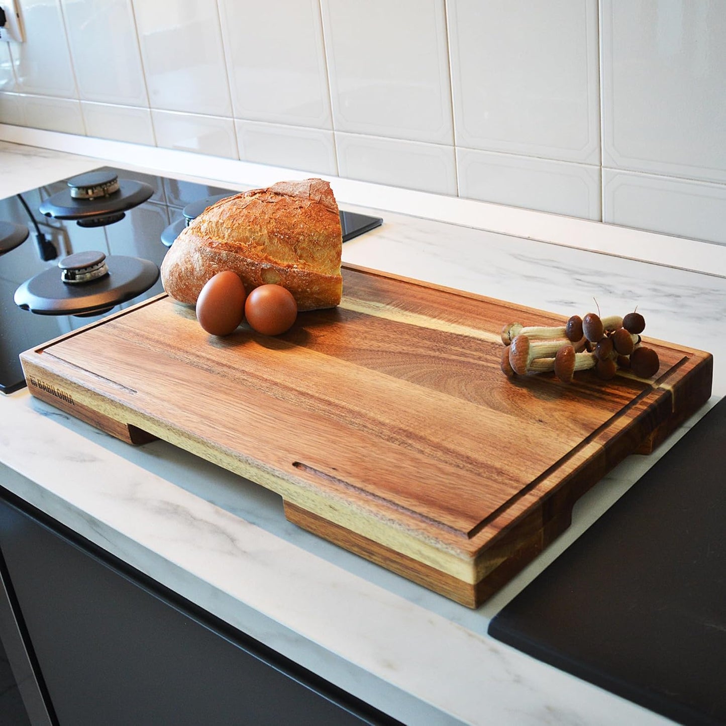 Bamboo Cutting Board, End Grain Butcher Block for Kitchen, Extra Thick 1.7" | 20 x 12.2 Inch (Extra Thick 1.7") Professional, Heavy Duty Hardwood Non Toxic Wooden Chopping Board (Oil & Plate Included)
