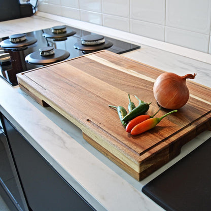 Bamboo Cutting Board, End Grain Butcher Block for Kitchen, Extra Thick 1.7" | 20 x 12.2 Inch (Extra Thick 1.7") Professional, Heavy Duty Hardwood Non Toxic Wooden Chopping Board (Oil & Plate Included)