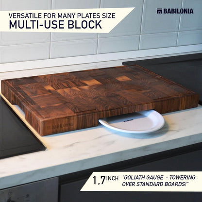 Bamboo Cutting Board, End Grain Butcher Block for Kitchen, Extra Thick 1.7" | 20 x 12.2 Inch (Extra Thick 1.7") Professional, Heavy Duty Hardwood Non Toxic Wooden Chopping Board (Oil & Plate Included)