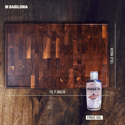 Bamboo Cutting Board, End Grain Butcher Block for Kitchen, Extra Thick 1.7" | 20 x 12.2 Inch (Extra Thick 1.7") Professional, Heavy Duty Hardwood Non Toxic Wooden Chopping Board (Oil & Plate Included)