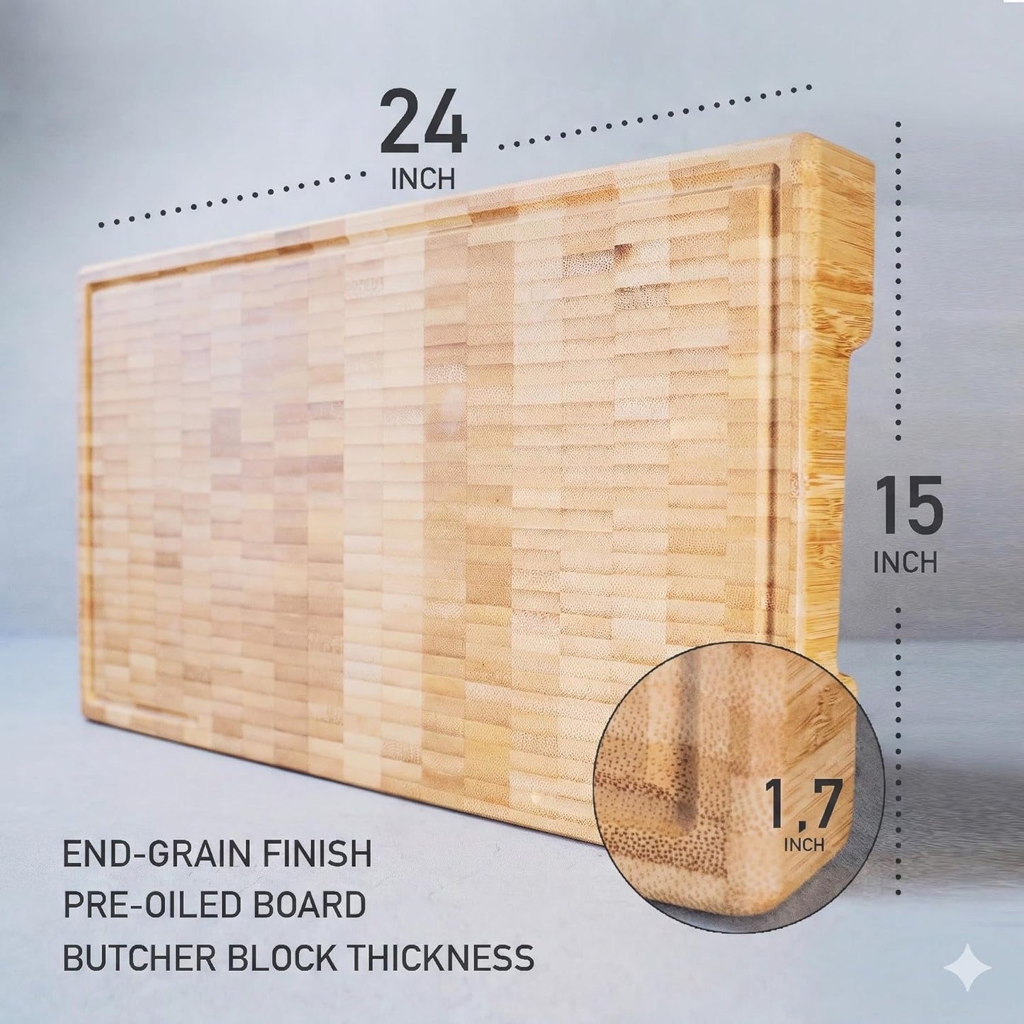Bamboo Cutting Board, End Grain Butcher Block for Kitchen, Extra Thick 1.7" | 20 x 12.2 Inch (Extra Thick 1.7") Professional, Heavy Duty Hardwood Non Toxic Wooden Chopping Board (Oil & Plate Included)