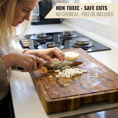 Bamboo Cutting Board, End Grain Butcher Block for Kitchen, Extra Thick 1.7" | 20 x 12.2 Inch (Extra Thick 1.7") Professional, Heavy Duty Hardwood Non Toxic Wooden Chopping Board (Oil & Plate Included)