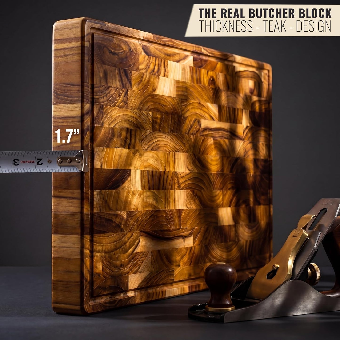 Bamboo Cutting Board, End Grain Butcher Block for Kitchen, Extra Thick 1.7" | 20 x 12.2 Inch (Extra Thick 1.7") Professional, Heavy Duty Hardwood Non Toxic Wooden Chopping Board (Oil & Plate Included)