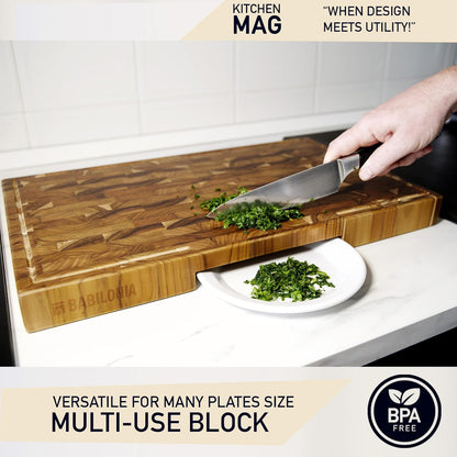 Bamboo Cutting Board, End Grain Butcher Block for Kitchen, Extra Thick 1.7" | 20 x 12.2 Inch (Extra Thick 1.7") Professional, Heavy Duty Hardwood Non Toxic Wooden Chopping Board (Oil & Plate Included)
