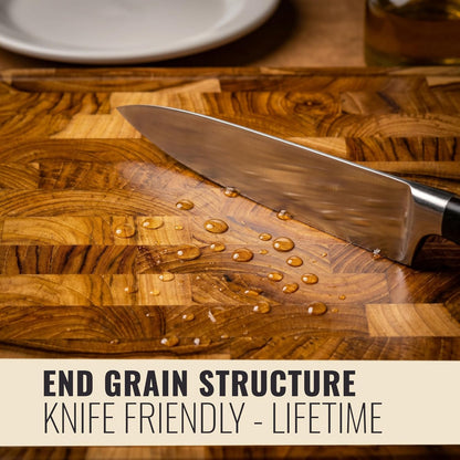 Bamboo Cutting Board, End Grain Butcher Block for Kitchen, Extra Thick 1.7" | 20 x 12.2 Inch (Extra Thick 1.7") Professional, Heavy Duty Hardwood Non Toxic Wooden Chopping Board (Oil & Plate Included)