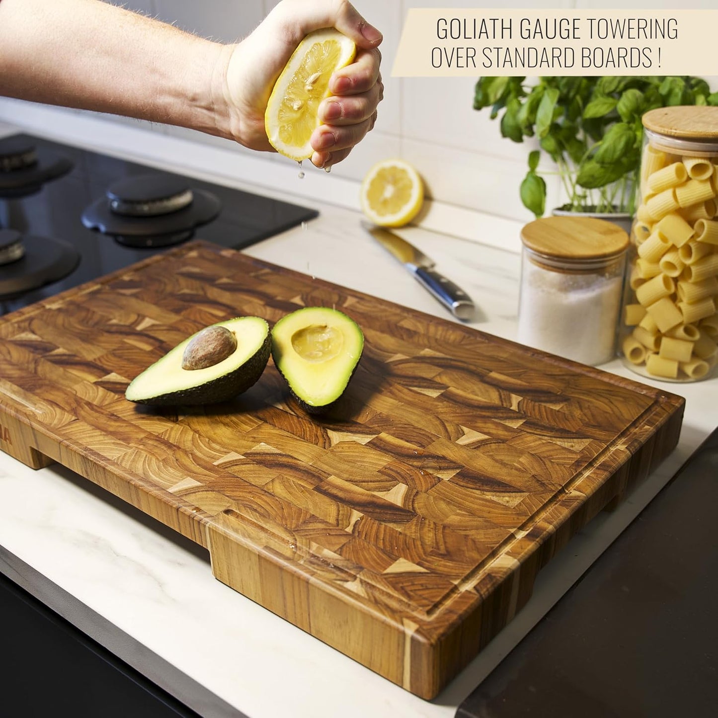 Bamboo Cutting Board, End Grain Butcher Block for Kitchen, Extra Thick 1.7" | 20 x 12.2 Inch (Extra Thick 1.7") Professional, Heavy Duty Hardwood Non Toxic Wooden Chopping Board (Oil & Plate Included)