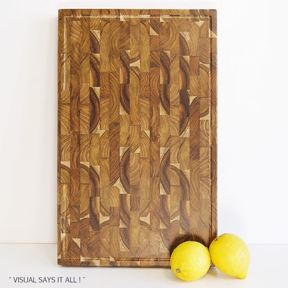 Bamboo Cutting Board, End Grain Butcher Block for Kitchen, Extra Thick 1.7" | 20 x 12.2 Inch (Extra Thick 1.7") Professional, Heavy Duty Hardwood Non Toxic Wooden Chopping Board (Oil & Plate Included)