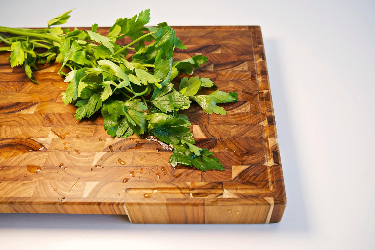 Bamboo Cutting Board, End Grain Butcher Block for Kitchen, Extra Thick 1.7" | 20 x 12.2 Inch (Extra Thick 1.7") Professional, Heavy Duty Hardwood Non Toxic Wooden Chopping Board (Oil & Plate Included)