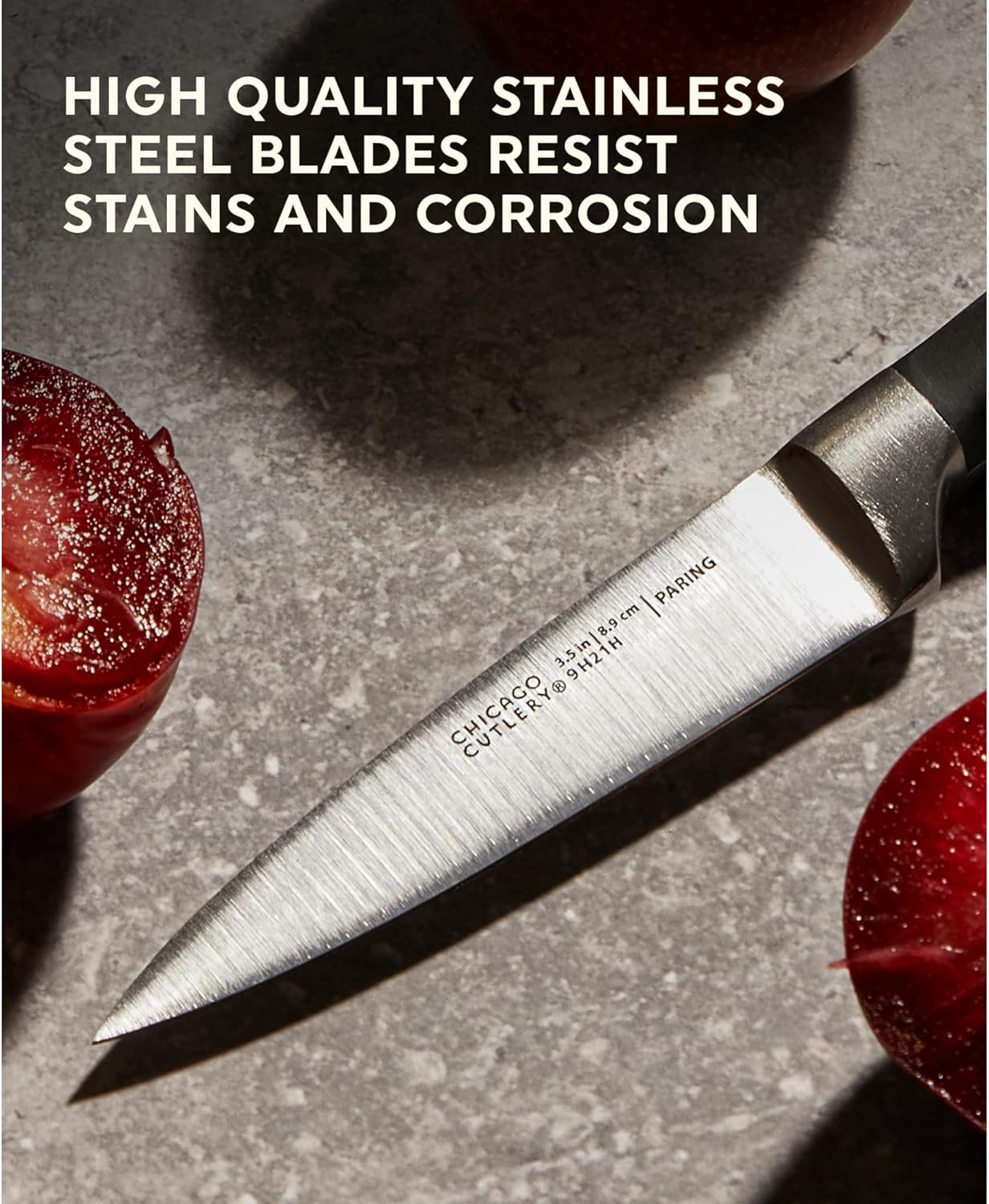 Insignia Triple Rivet Poly (18-PC) Kitchen Knife Block Set With Wooden Block & Built-In Sharpener, Black Ergonomic Handles and Sharp Stainless Steel Professional Chef Knife Set