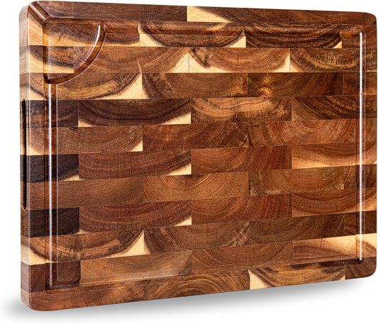 End Grain Butcher Block 15"x11", Premium Acacia Wood Cutting Board with Juice Groove, Medium Chopping Board for Kitchen, 1.2" Thick