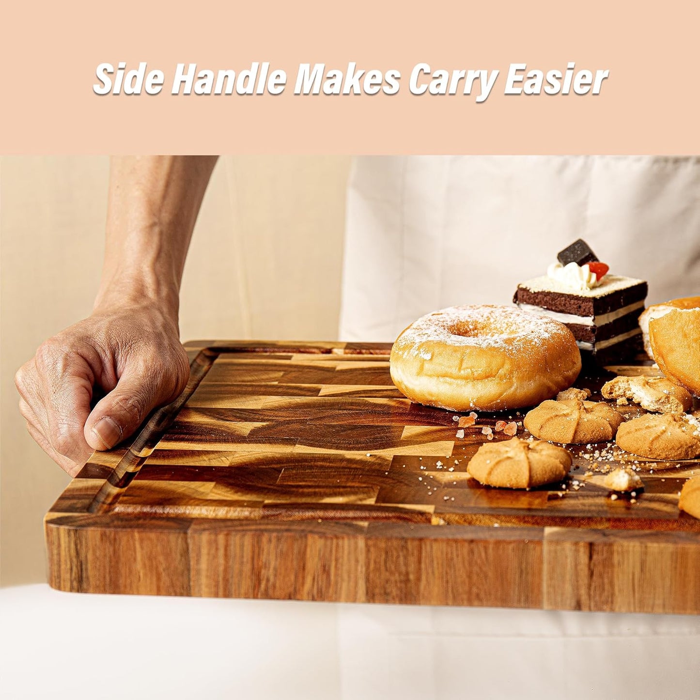 End Grain Butcher Block 15"x11", Premium Acacia Wood Cutting Board with Juice Groove, Medium Chopping Board for Kitchen, 1.2" Thick