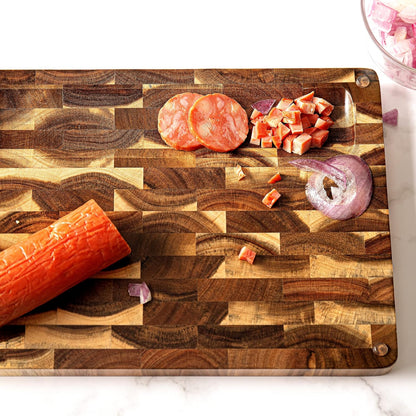 End Grain Butcher Block 15"x11", Premium Acacia Wood Cutting Board with Juice Groove, Medium Chopping Board for Kitchen, 1.2" Thick