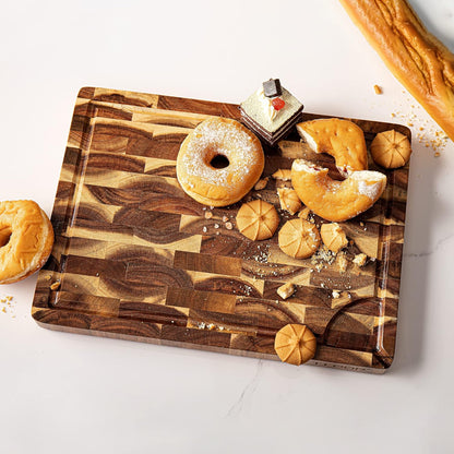 End Grain Butcher Block 15"x11", Premium Acacia Wood Cutting Board with Juice Groove, Medium Chopping Board for Kitchen, 1.2" Thick