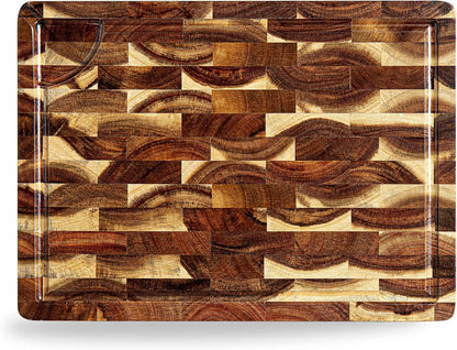 End Grain Butcher Block 15"x11", Premium Acacia Wood Cutting Board with Juice Groove, Medium Chopping Board for Kitchen, 1.2" Thick
