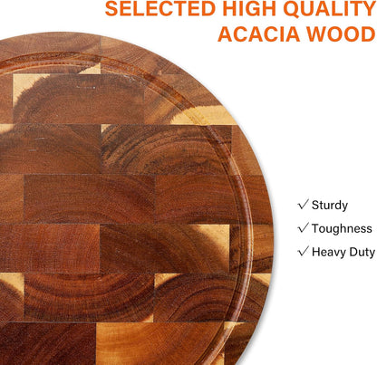 End Grain Butcher Block 15"x11", Premium Acacia Wood Cutting Board with Juice Groove, Medium Chopping Board for Kitchen, 1.2" Thick