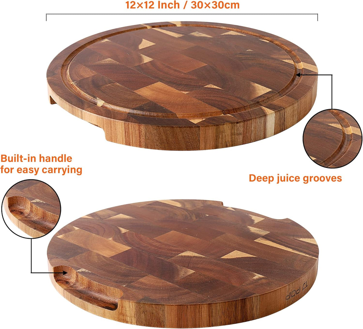 End Grain Butcher Block 15"x11", Premium Acacia Wood Cutting Board with Juice Groove, Medium Chopping Board for Kitchen, 1.2" Thick