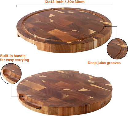 End Grain Butcher Block 15"x11", Premium Acacia Wood Cutting Board with Juice Groove, Medium Chopping Board for Kitchen, 1.2" Thick