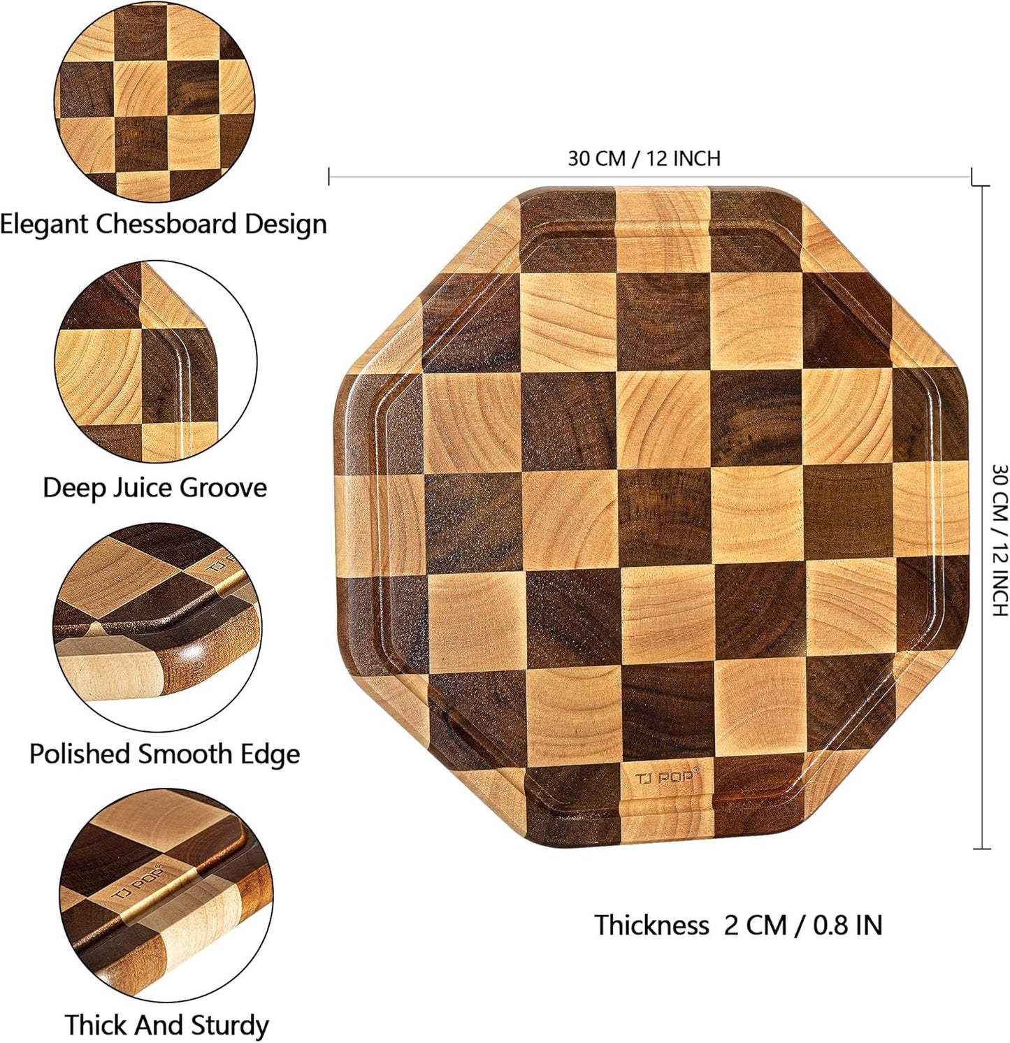End Grain Butcher Block 15"x11", Premium Acacia Wood Cutting Board with Juice Groove, Medium Chopping Board for Kitchen, 1.2" Thick