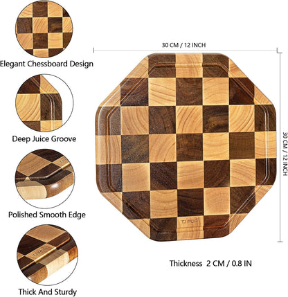 End Grain Butcher Block 15"x11", Premium Acacia Wood Cutting Board with Juice Groove, Medium Chopping Board for Kitchen, 1.2" Thick