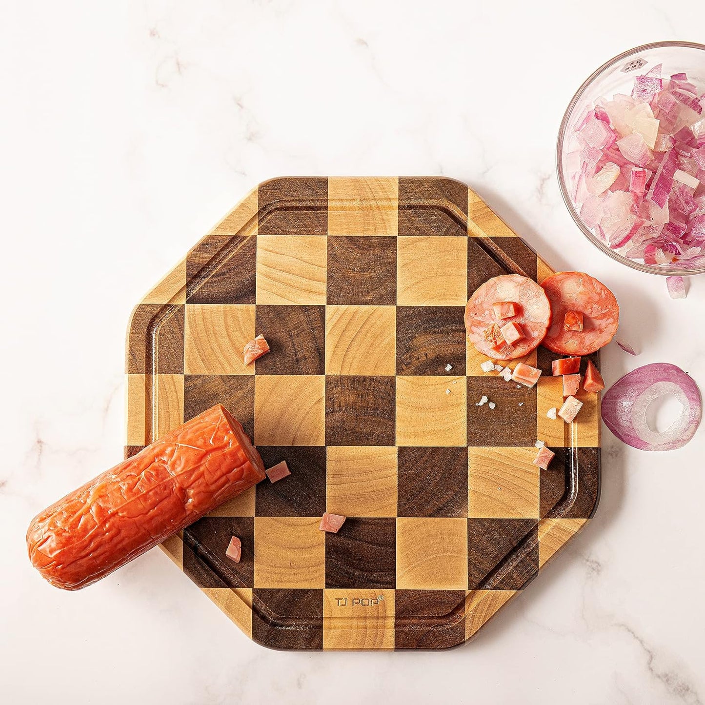 End Grain Butcher Block 15"x11", Premium Acacia Wood Cutting Board with Juice Groove, Medium Chopping Board for Kitchen, 1.2" Thick