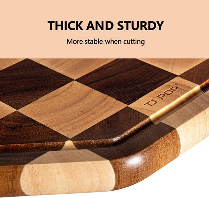 End Grain Butcher Block 15"x11", Premium Acacia Wood Cutting Board with Juice Groove, Medium Chopping Board for Kitchen, 1.2" Thick