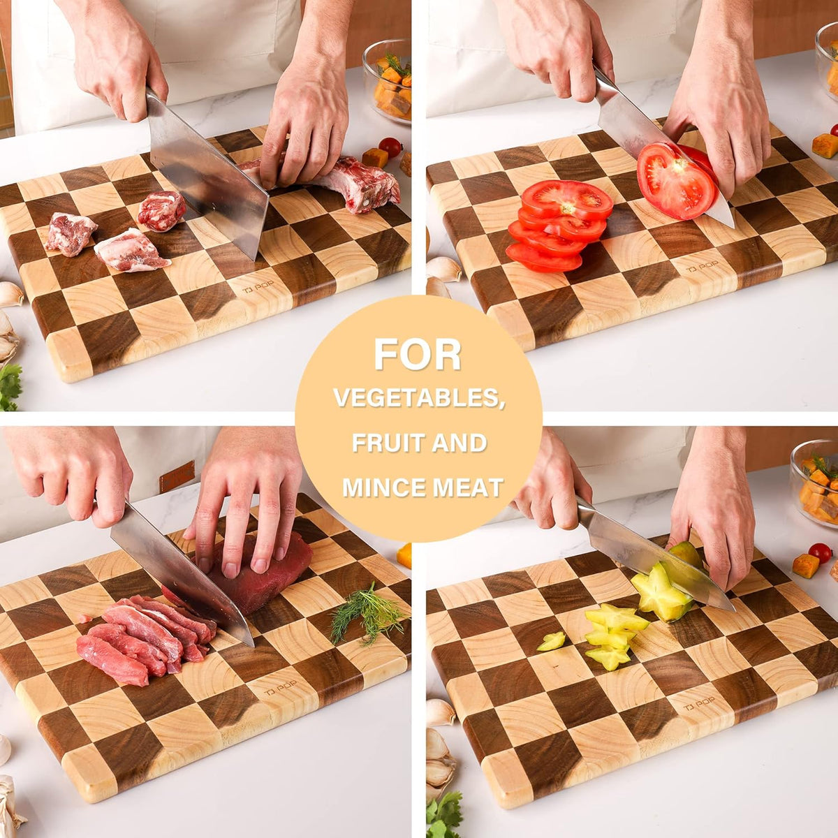 End Grain Butcher Block 15"x11", Premium Acacia Wood Cutting Board with Juice Groove, Medium Chopping Board for Kitchen, 1.2" Thick