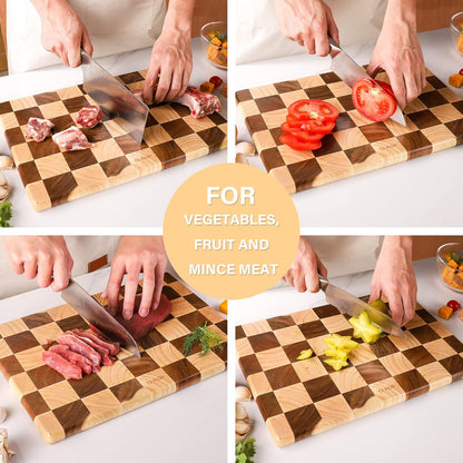 End Grain Butcher Block 15"x11", Premium Acacia Wood Cutting Board with Juice Groove, Medium Chopping Board for Kitchen, 1.2" Thick