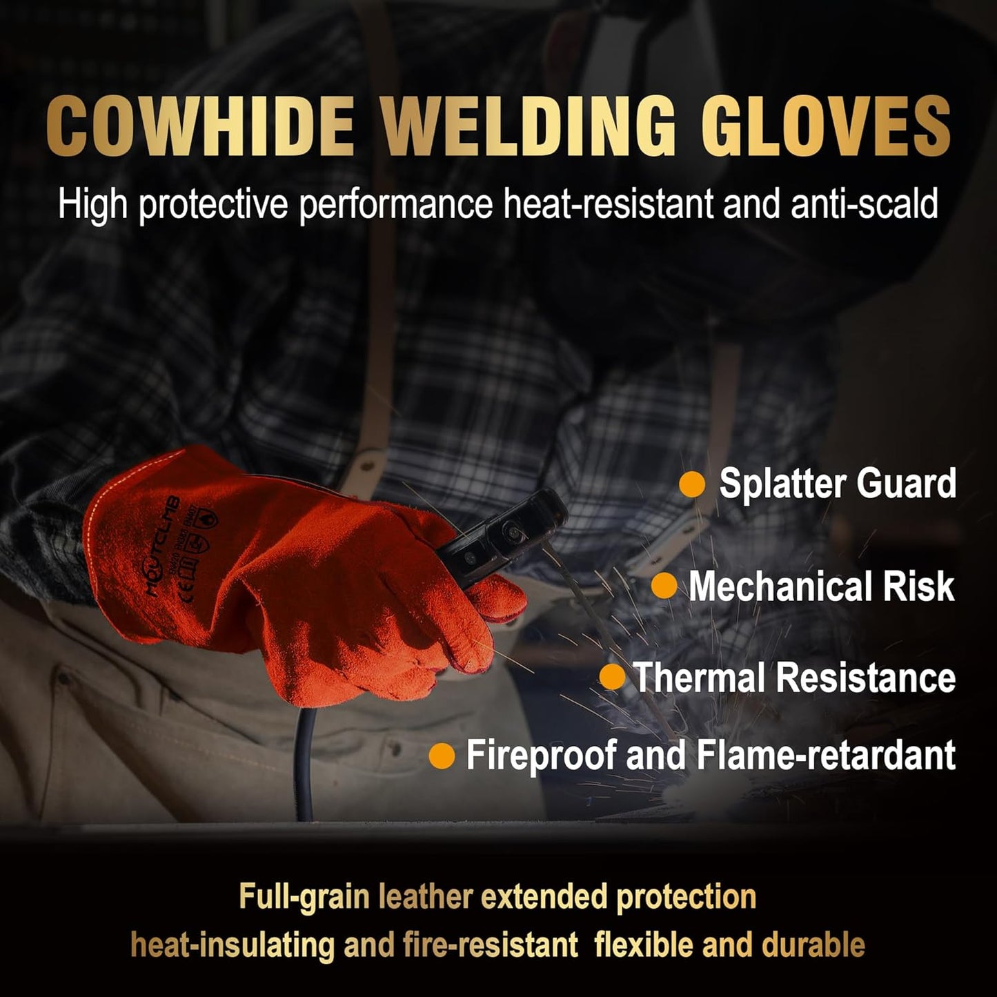 Long Welding Gloves 23.6 Inches 932℉,Heat/Fire Resistant Leather For Mig, Tig, Stick, Forge, BBQ, Grill, Fireplace