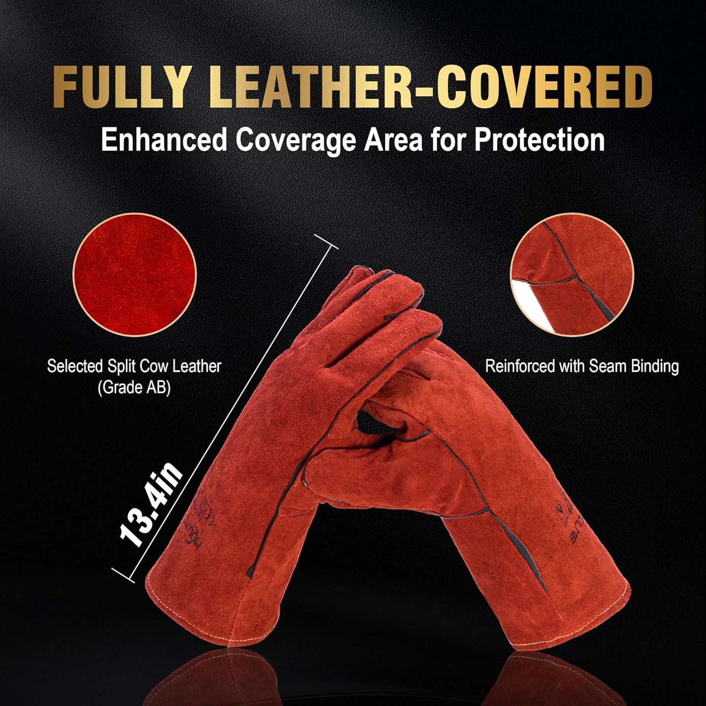 Long Welding Gloves 23.6 Inches 932℉,Heat/Fire Resistant Leather For Mig, Tig, Stick, Forge, BBQ, Grill, Fireplace