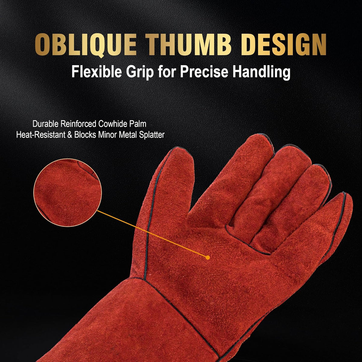Long Welding Gloves 23.6 Inches 932℉,Heat/Fire Resistant Leather For Mig, Tig, Stick, Forge, BBQ, Grill, Fireplace