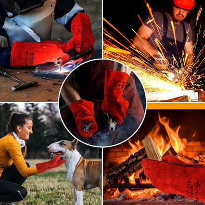 Long Welding Gloves 23.6 Inches 932℉,Heat/Fire Resistant Leather For Mig, Tig, Stick, Forge, BBQ, Grill, Fireplace