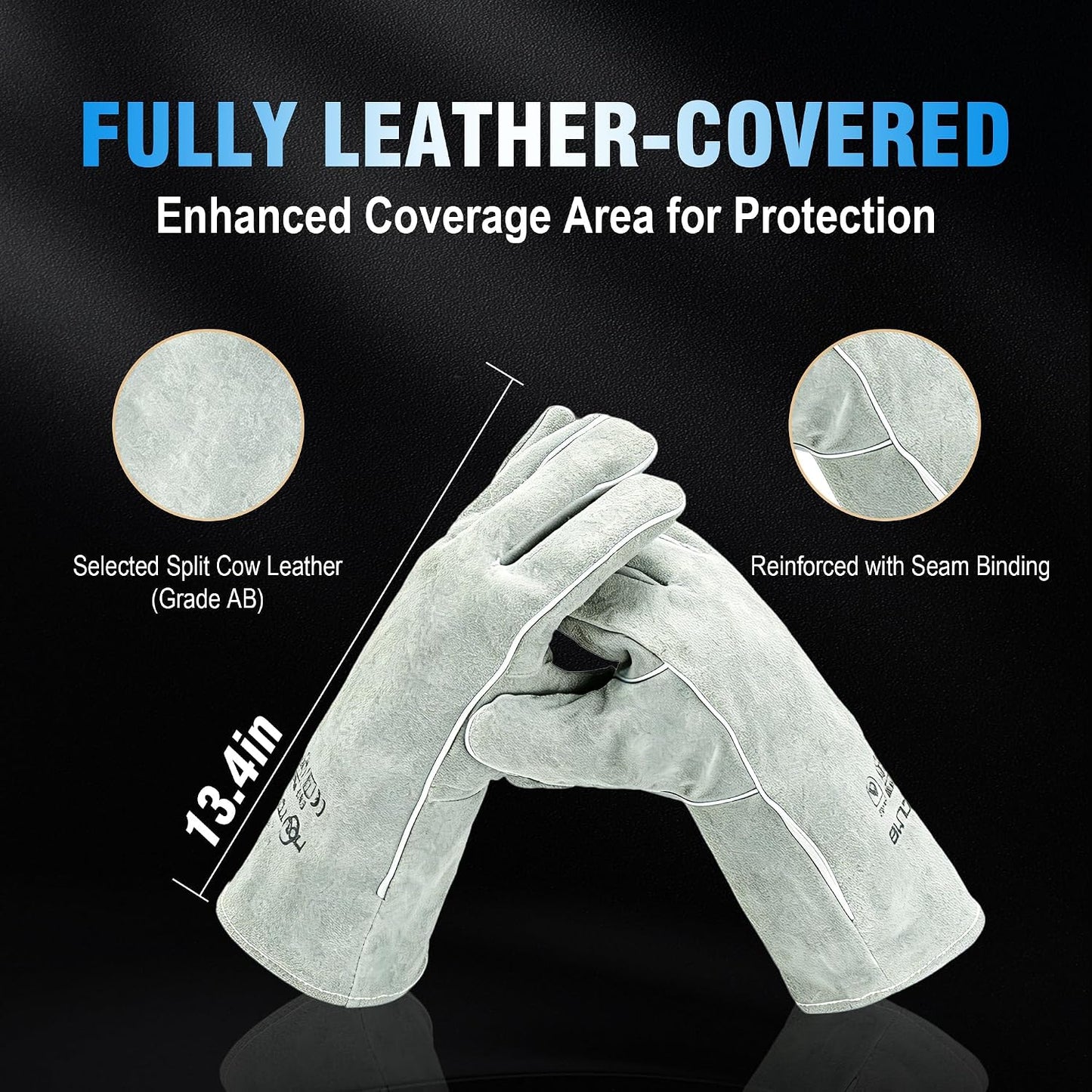 Long Welding Gloves 23.6 Inches 932℉,Heat/Fire Resistant Leather For Mig, Tig, Stick, Forge, BBQ, Grill, Fireplace
