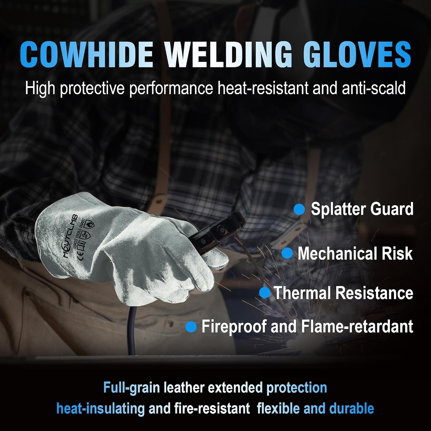Long Welding Gloves 23.6 Inches 932℉,Heat/Fire Resistant Leather For Mig, Tig, Stick, Forge, BBQ, Grill, Fireplace