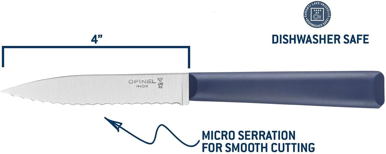 Les Essentials+ No. 313 Serrated Paring Knife, Corrosion Resistant + Dishwasher Safe, Made in France, Blue