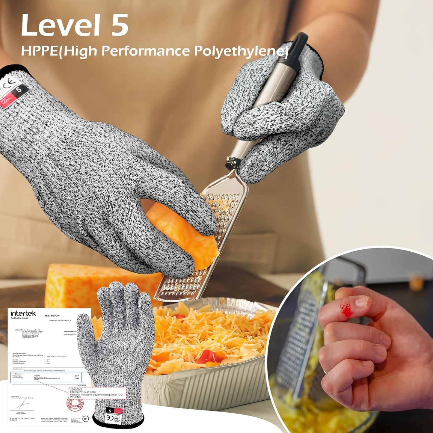 Level 5 Cut Resistant Gloves for Kitchen Food Grade, Machine Washable for Indoor&Outdoor Use