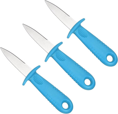 3 Pcs Stainless Steel Oyster Shucking Knife, Oyster Shucking Shell Opener Knife Non-Slip for Shellfish Opening Seafood Restaurants Home Use, Light Blue