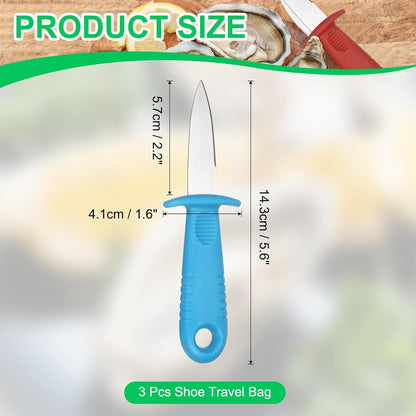 3 Pcs Stainless Steel Oyster Shucking Knife, Oyster Shucking Shell Opener Knife Non-Slip for Shellfish Opening Seafood Restaurants Home Use, Light Blue
