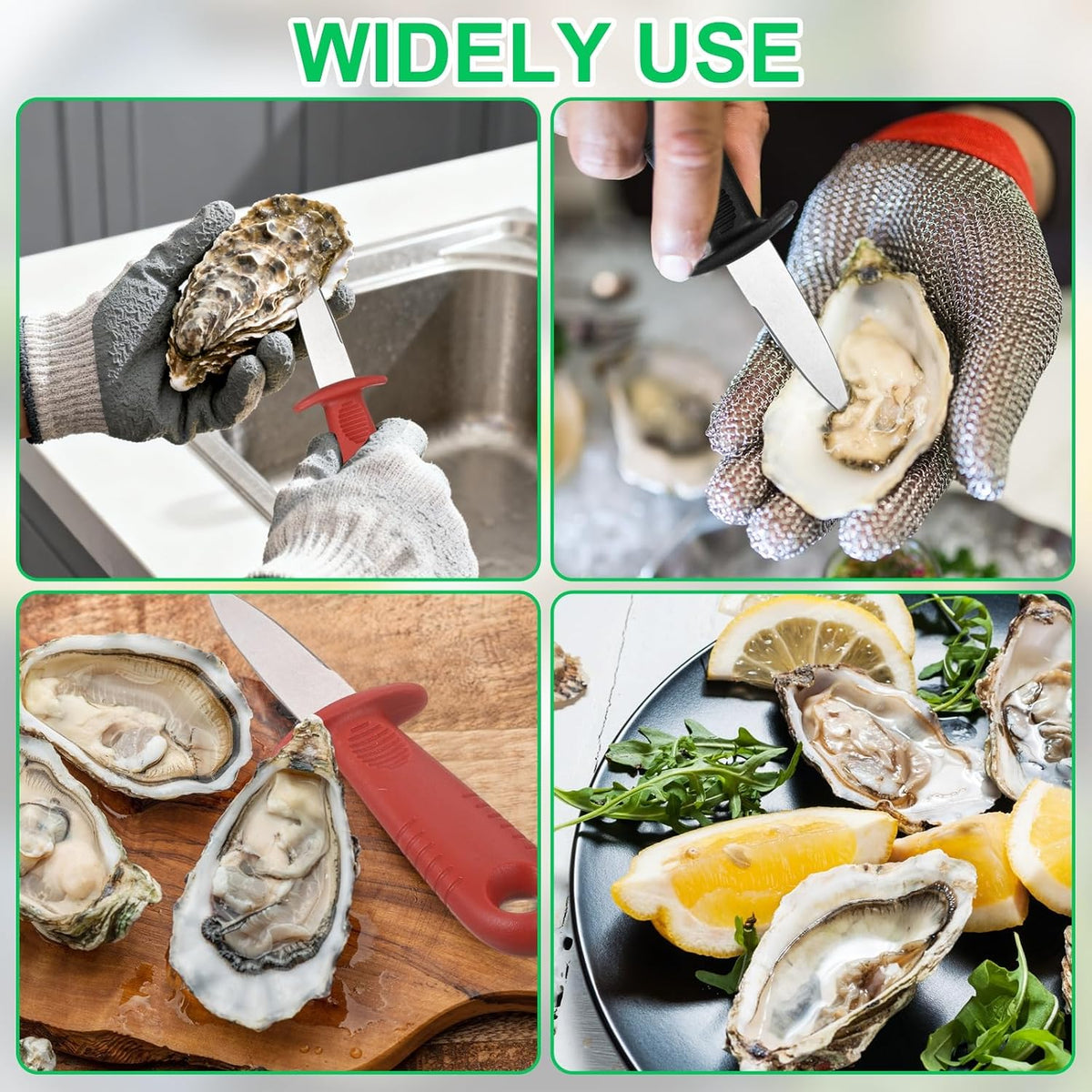 3 Pcs Stainless Steel Oyster Shucking Knife, Oyster Shucking Shell Opener Knife Non-Slip for Shellfish Opening Seafood Restaurants Home Use, Light Blue