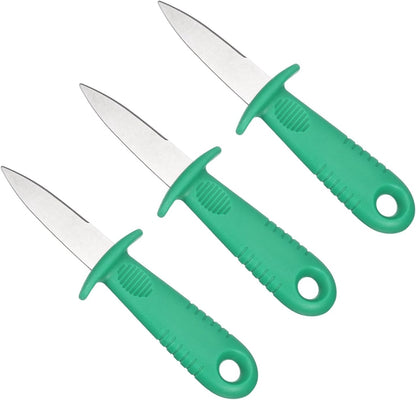 3 Pcs Stainless Steel Oyster Shucking Knife, Oyster Shucking Shell Opener Knife Non-Slip for Shellfish Opening Seafood Restaurants Home Use, Light Blue
