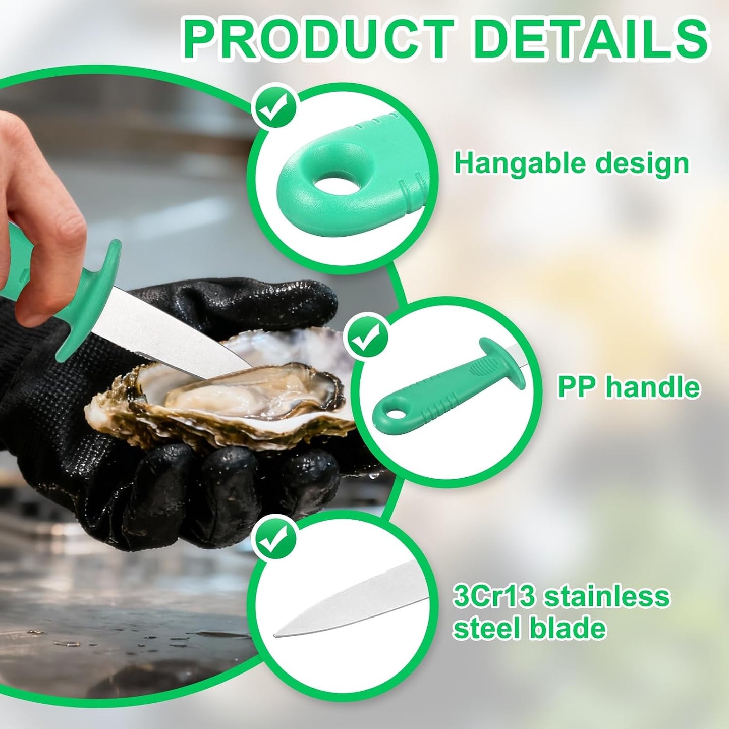 3 Pcs Stainless Steel Oyster Shucking Knife, Oyster Shucking Shell Opener Knife Non-Slip for Shellfish Opening Seafood Restaurants Home Use, Light Blue