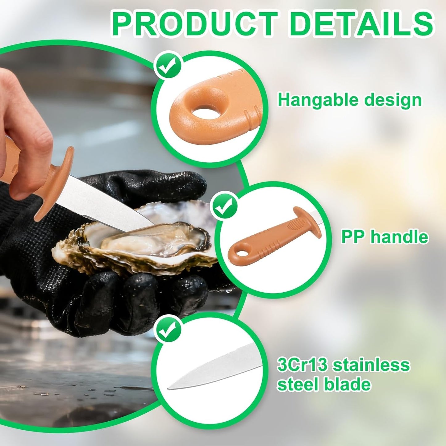 3 Pcs Stainless Steel Oyster Shucking Knife, Oyster Shucking Shell Opener Knife Non-Slip for Shellfish Opening Seafood Restaurants Home Use, Light Blue