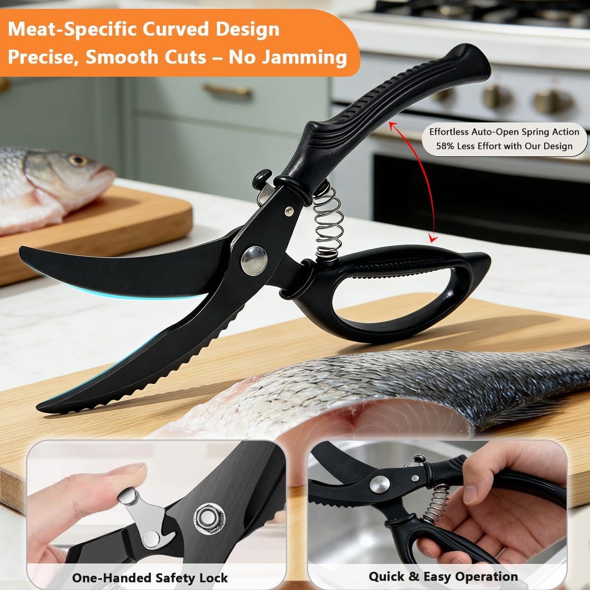 Poultry Shears Heavy Duty – Kitchen Shears with Spring Loaded, All Purpose Japanese Kitchen Scissors | SK5 Steel Kitchen Shears for Meat, Fish, Vegetables, Chicken Bones, Turkey