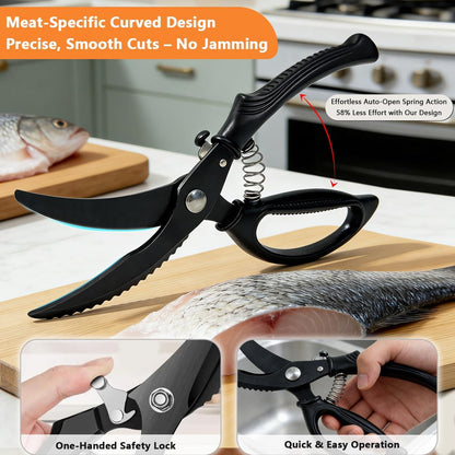 Poultry Shears Heavy Duty – Kitchen Shears with Spring Loaded, All Purpose Japanese Kitchen Scissors | SK5 Steel Kitchen Shears for Meat, Fish, Vegetables, Chicken Bones, Turkey