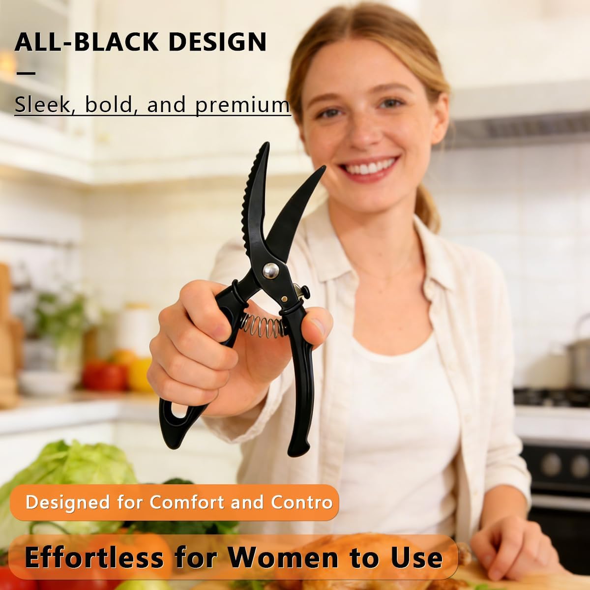 Poultry Shears Heavy Duty – Kitchen Shears with Spring Loaded, All Purpose Japanese Kitchen Scissors | SK5 Steel Kitchen Shears for Meat, Fish, Vegetables, Chicken Bones, Turkey