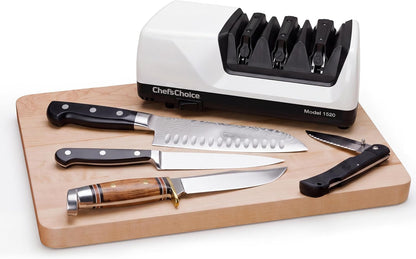 Professional Electric Knife Sharpeners for 15- and 20-Degree Straight-Edge and Serrated Knives with Diamond Abrasives & Precision Angle Control, 3-Stage, White