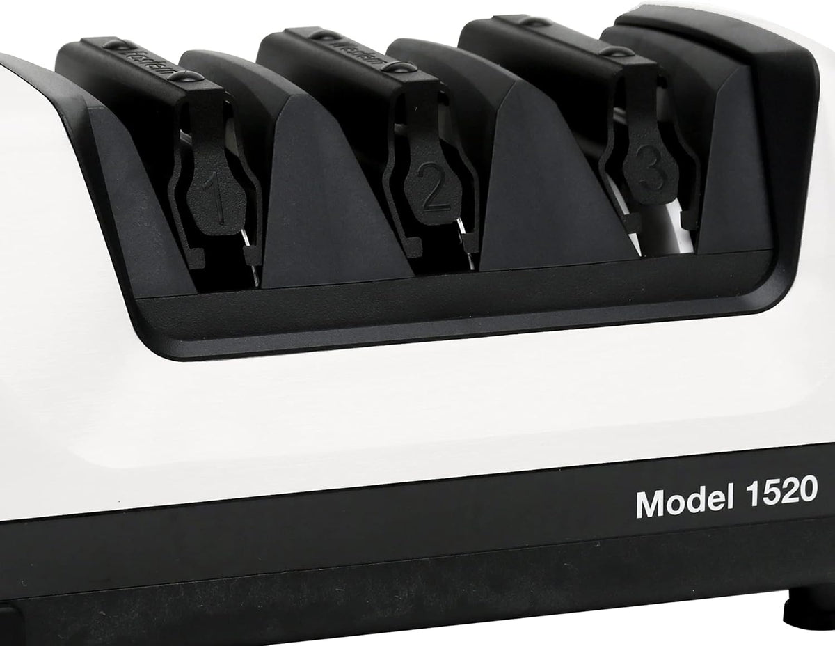 Professional Electric Knife Sharpeners for 15- and 20-Degree Straight-Edge and Serrated Knives with Diamond Abrasives & Precision Angle Control, 3-Stage, White