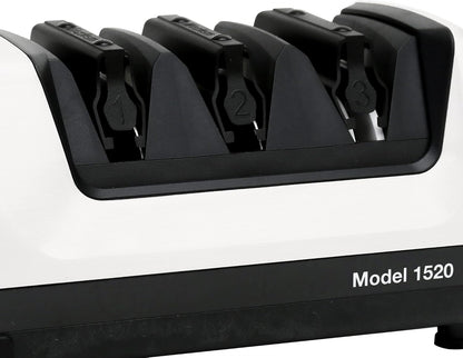 Professional Electric Knife Sharpeners for 15- and 20-Degree Straight-Edge and Serrated Knives with Diamond Abrasives & Precision Angle Control, 3-Stage, White