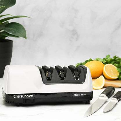 Professional Electric Knife Sharpeners for 15- and 20-Degree Straight-Edge and Serrated Knives with Diamond Abrasives & Precision Angle Control, 3-Stage, White