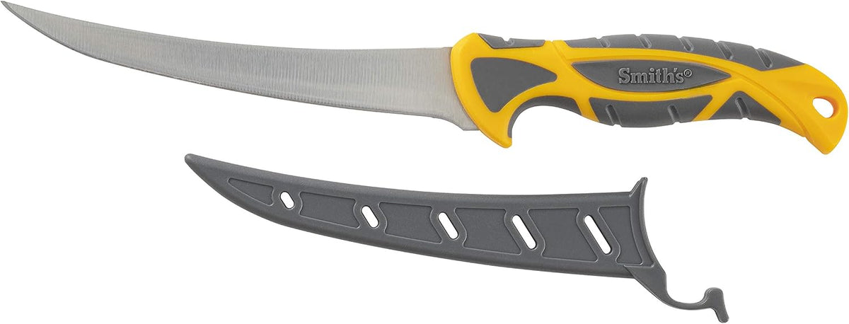 Smith’s 51061 6” Boning Fillet Knife - 400 Series Stainless Steel Blade - Non-Slip Soft Grip Handle - Protective Sheath - Curved Fillet Knife - Deboning & Game Processing - Fishing & Hunting Knife