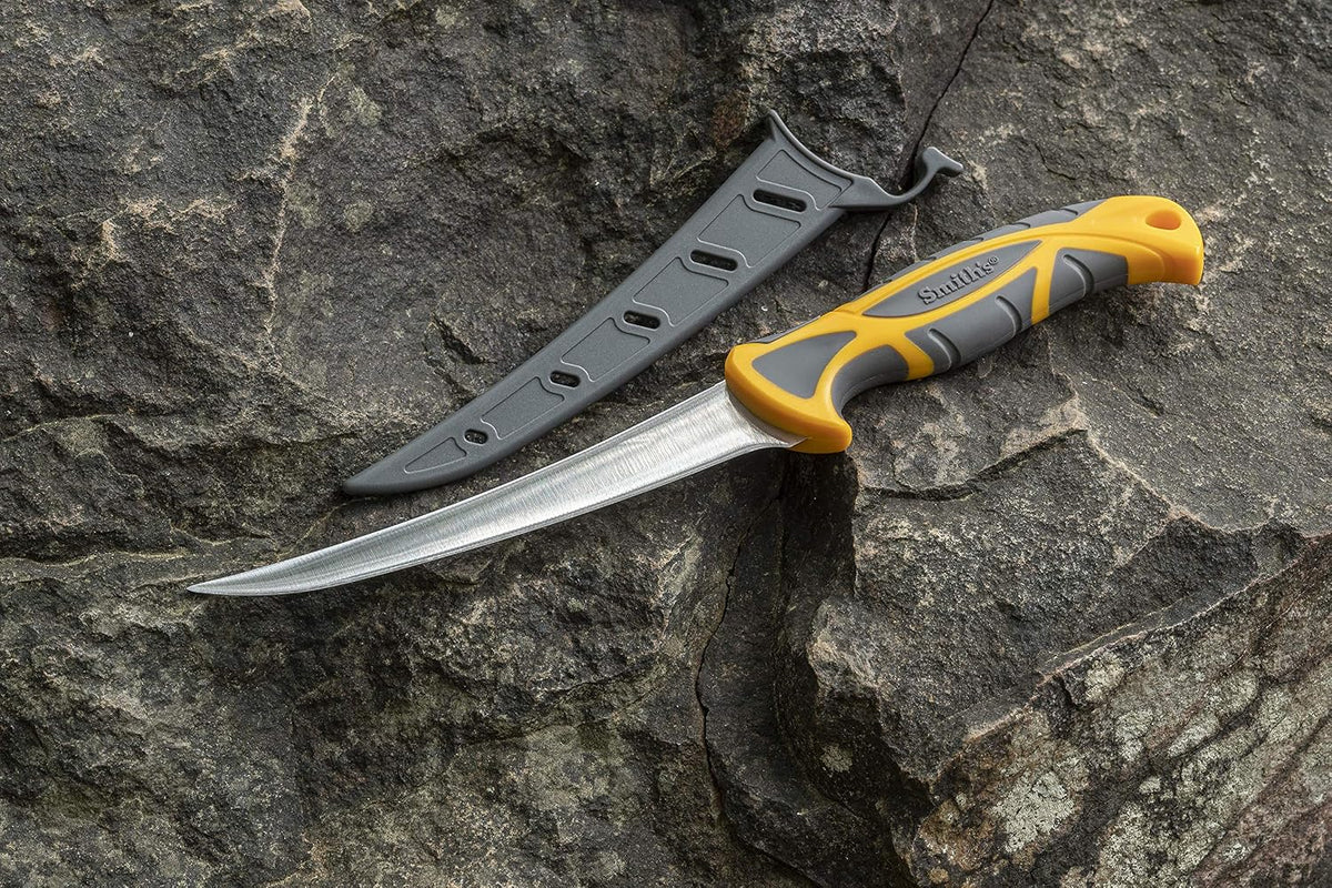 Smith’s 51061 6” Boning Fillet Knife - 400 Series Stainless Steel Blade - Non-Slip Soft Grip Handle - Protective Sheath - Curved Fillet Knife - Deboning & Game Processing - Fishing & Hunting Knife